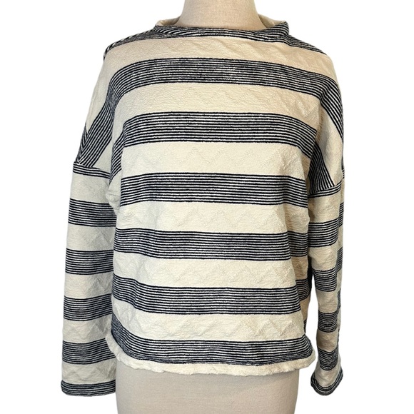 Anthropologie Eri + Ali Navy and White Striped Mock Neck Sweater Size Large - Picture 3 of 9